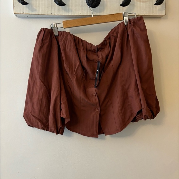 NWT Lulus Delighted Approach Brown Off Shoulder Puff Sleeve Blouse - Picture 6 of 7